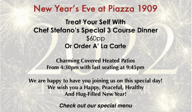 New Years Eve 3 Course Dinner Menu