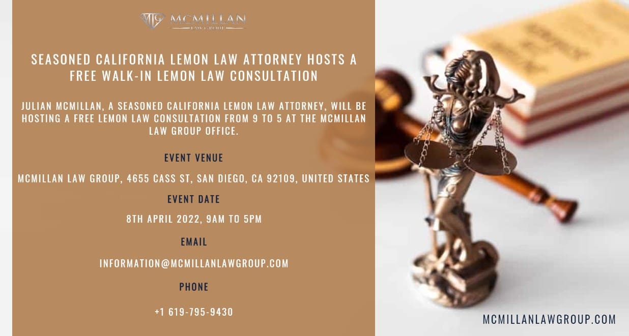 Seasoned California Lemon Law Attorney Hosts A Free Walk In Lemon Law Consultation