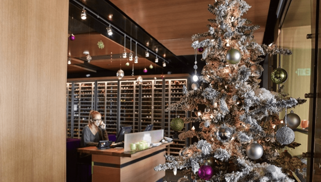 Christmas Tree in Host Area of Restaurant.