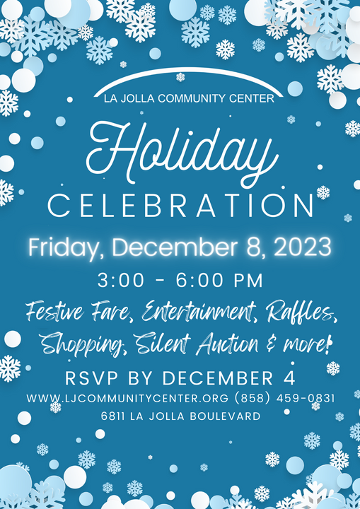 Flier for holiday celebration at the La Jolla Community Center.